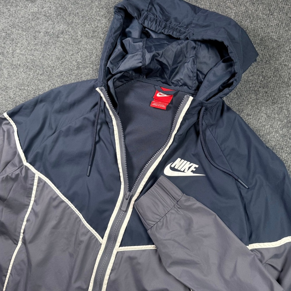 Nike Windrunner Jacket Womens XL Grey Navy Blue Full Zip Hooded 883495-013